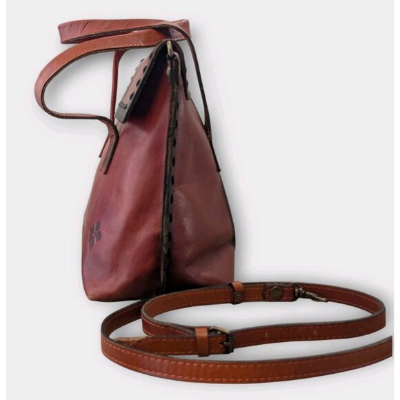 Patricia Nash Satchel Cognac Burnished Smooth Italian Leather Purse Shoulder Bag - Picture 6 of 16